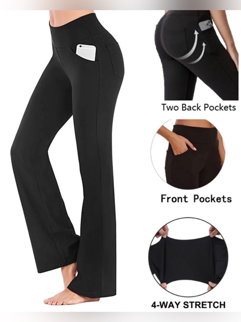 Women's Bootcut Yoga Pants w/Pockets Moisture-Wicking High Waist